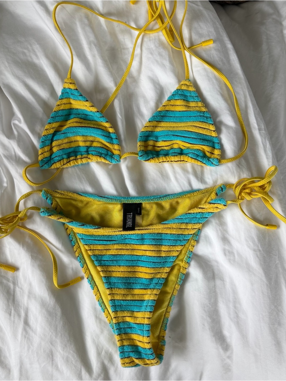Triangl Swimwear Yellow & Teal Striped Bikini Bottom